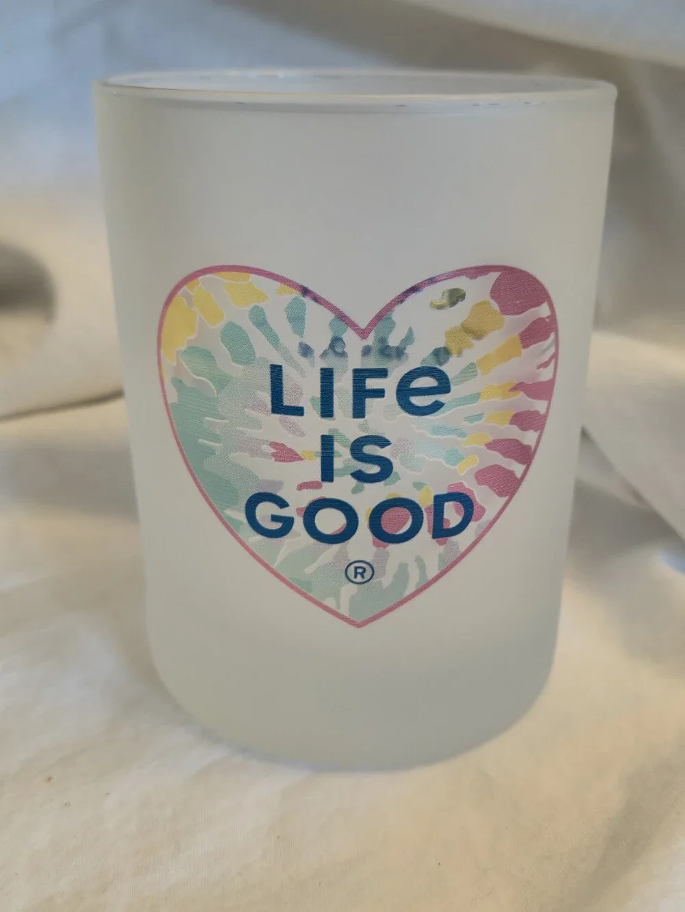 Life Is Good Pastel Tie-Dye Heart Frosted Glass Cocktail Tumbler